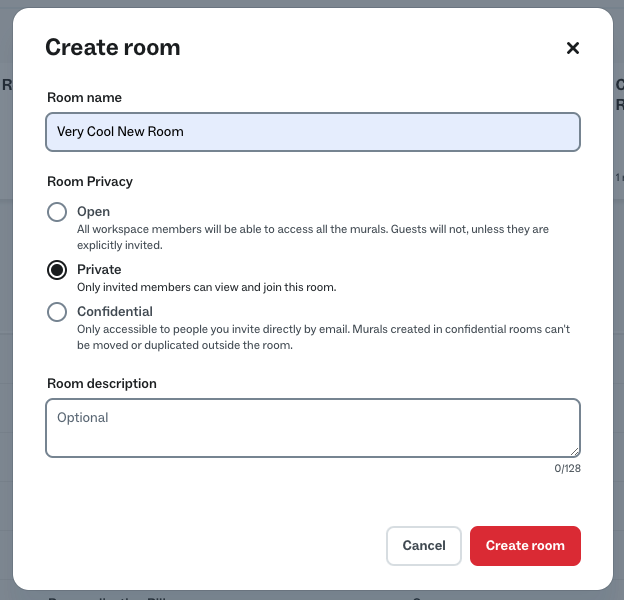 New product feature: switch room types without hassle between open, private, and confidential.