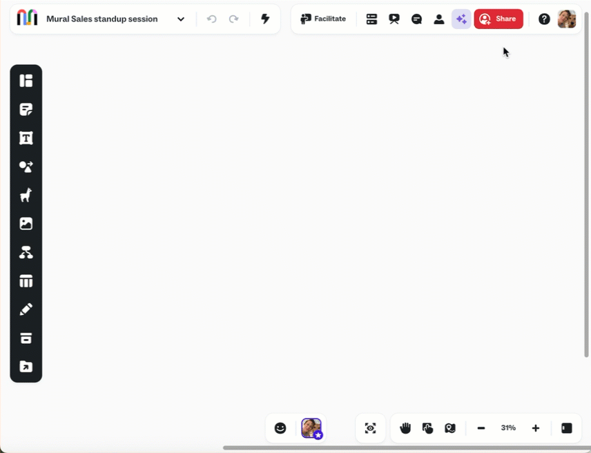 Mural web interface screenshot showing a list of files and folders with upload and sharing options visible.