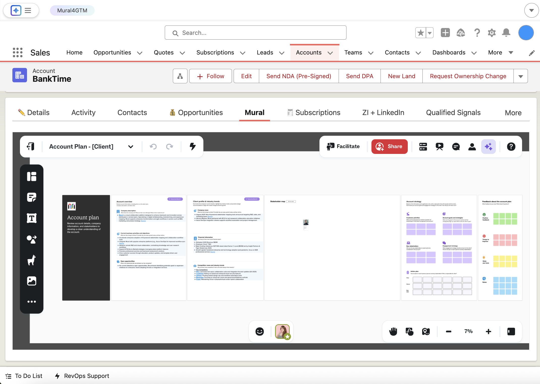 Example of embedding a mural directly within Salesforce