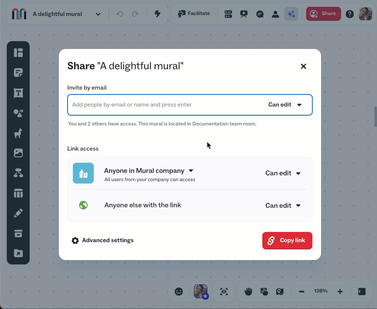 Example of simplified link access settings