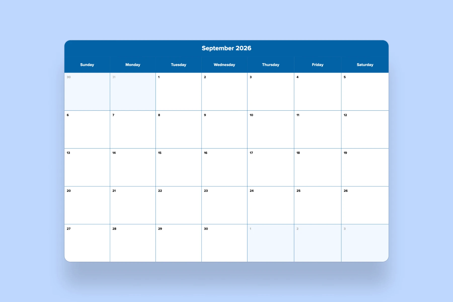 September 2026 calendar