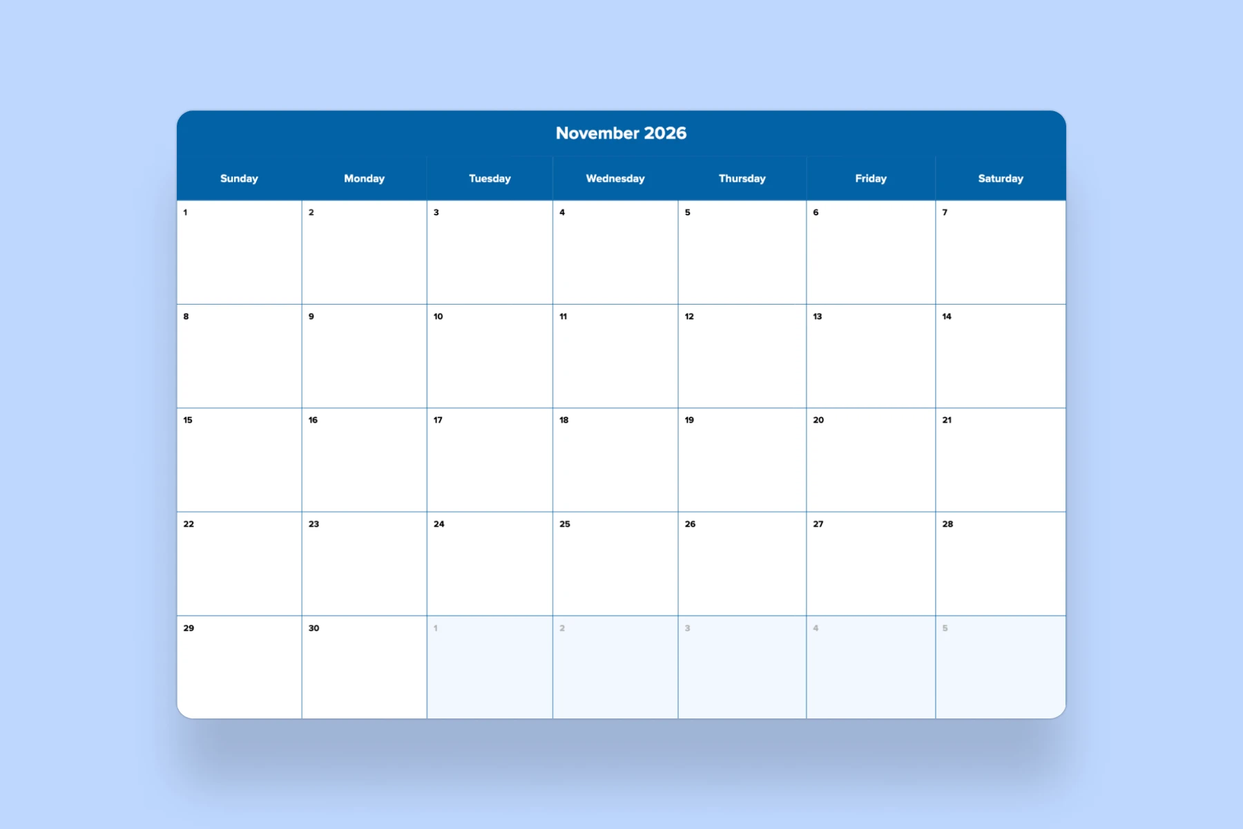 November 2026 calendar