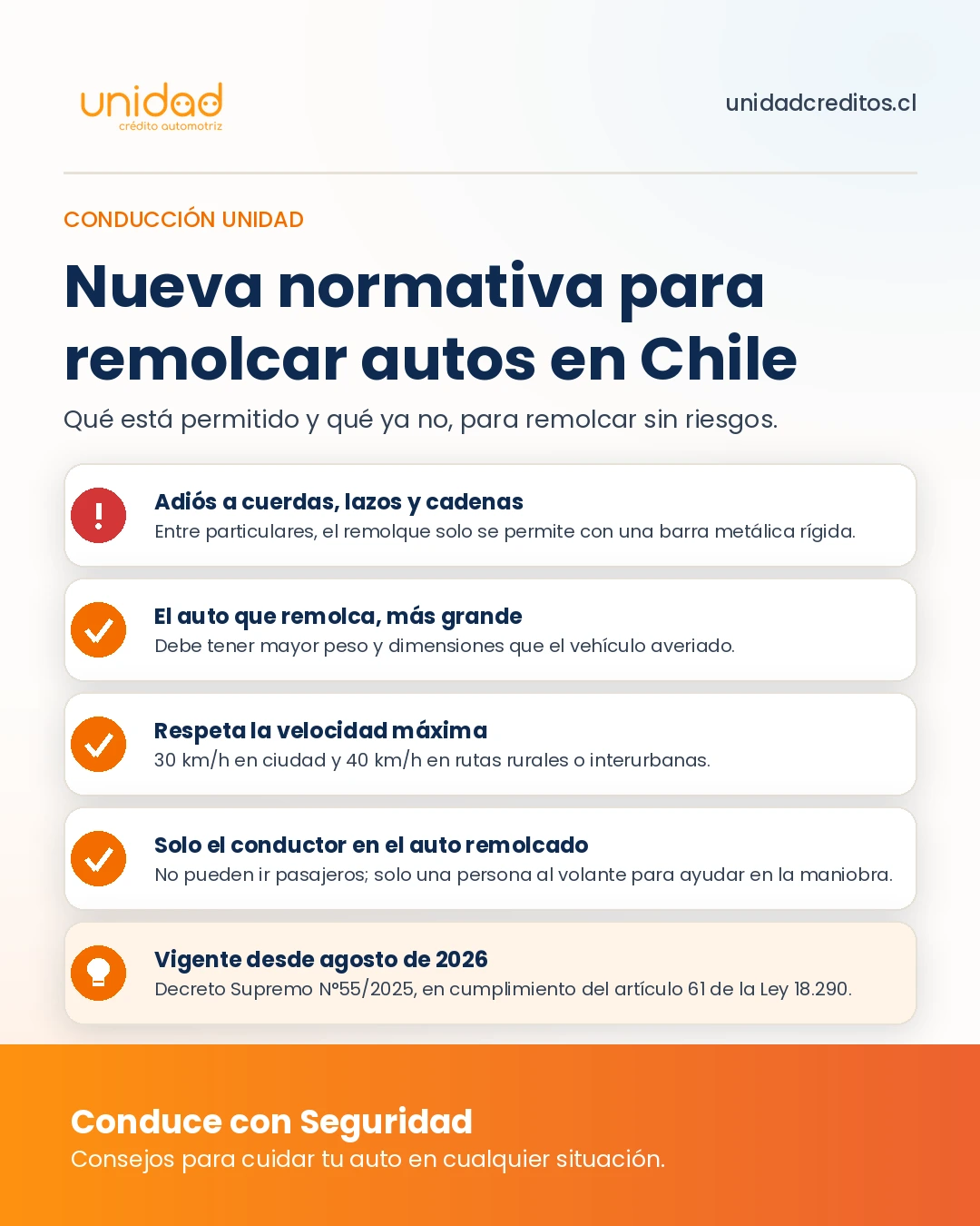 Nueva normativa para remolcar autos en Chile: adiós a cuerdas y cadenas, barra metálica rígida obligatoria, tope de 30 y 40 km/h y solo el conductor en el auto remolcado.