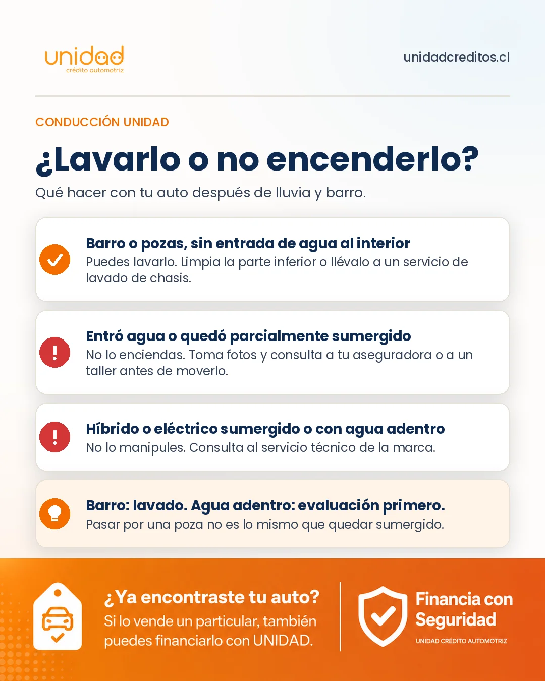 ¿Lavar el auto o no encenderlo? Qué hacer después de lluvia y barro: lavado de chasis si solo hay barro, evaluación si entró agua.