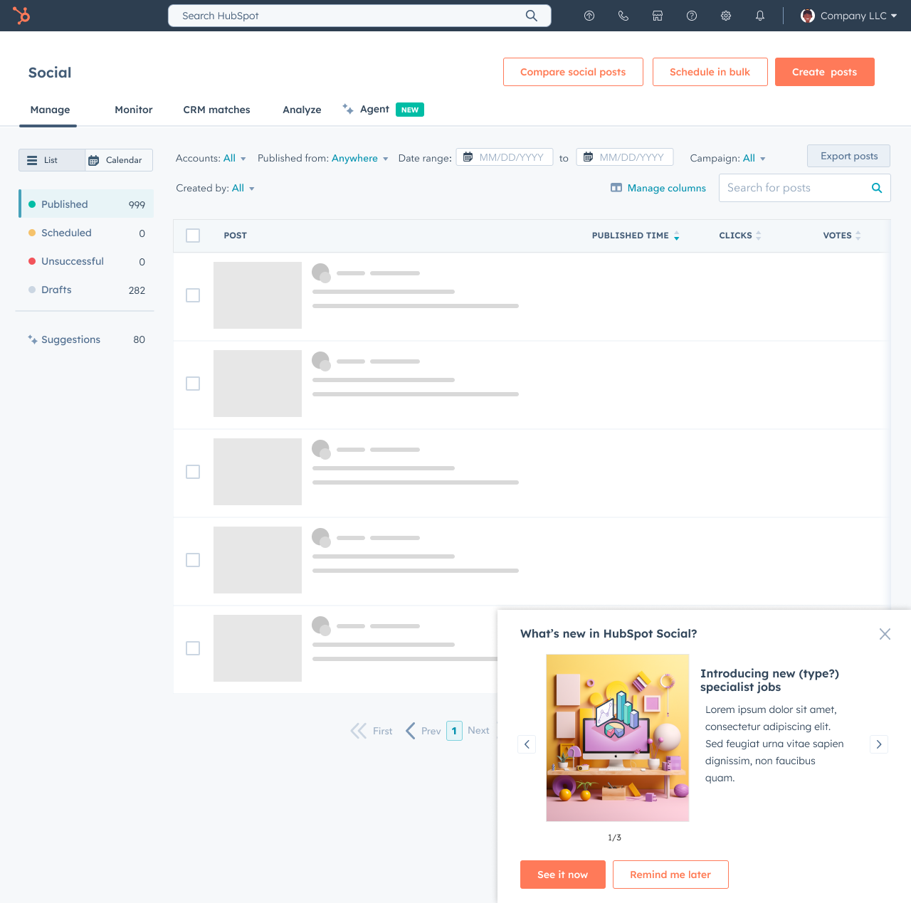 HubSpot Social with new Agent feature announcement