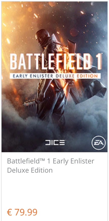 Store game card for Battlefield 1 Early Enlister Deluxe Edition with its price