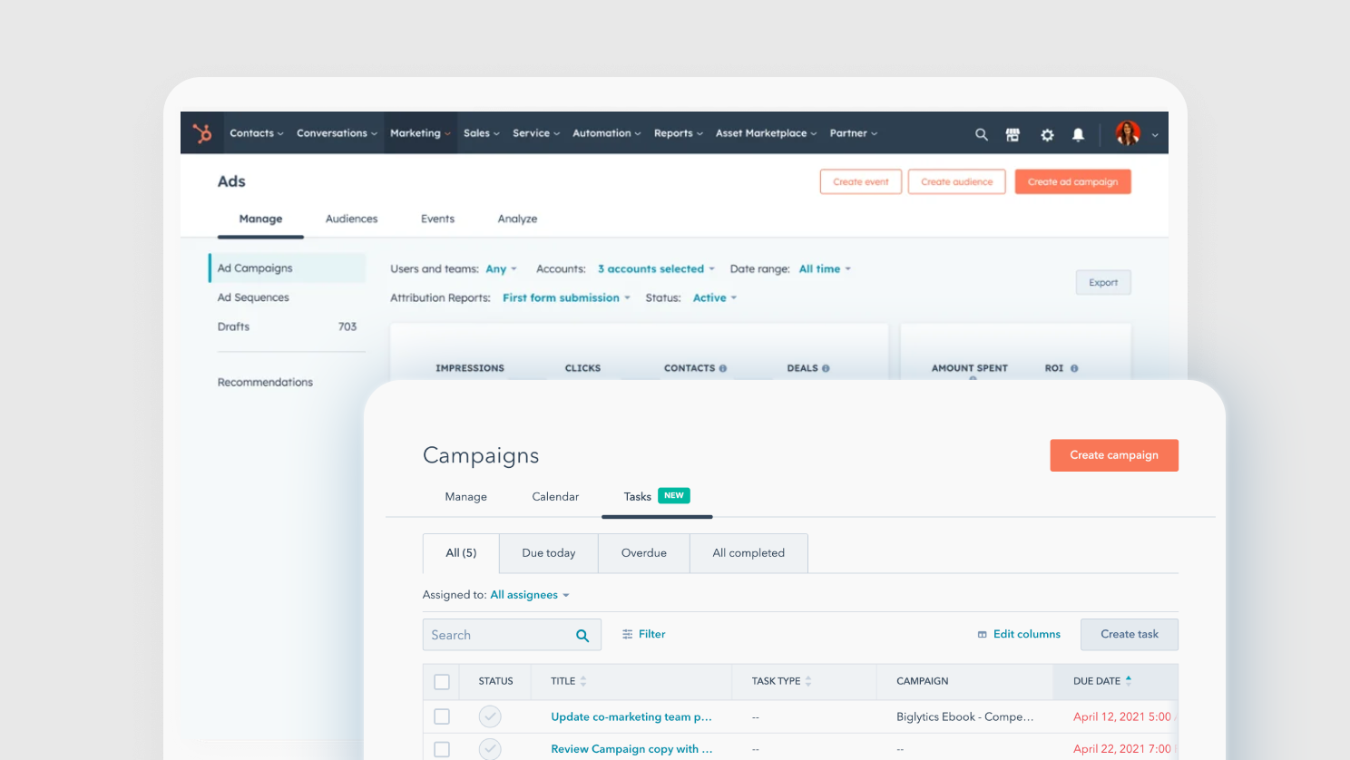 HubSpot Marketing Hub interface
