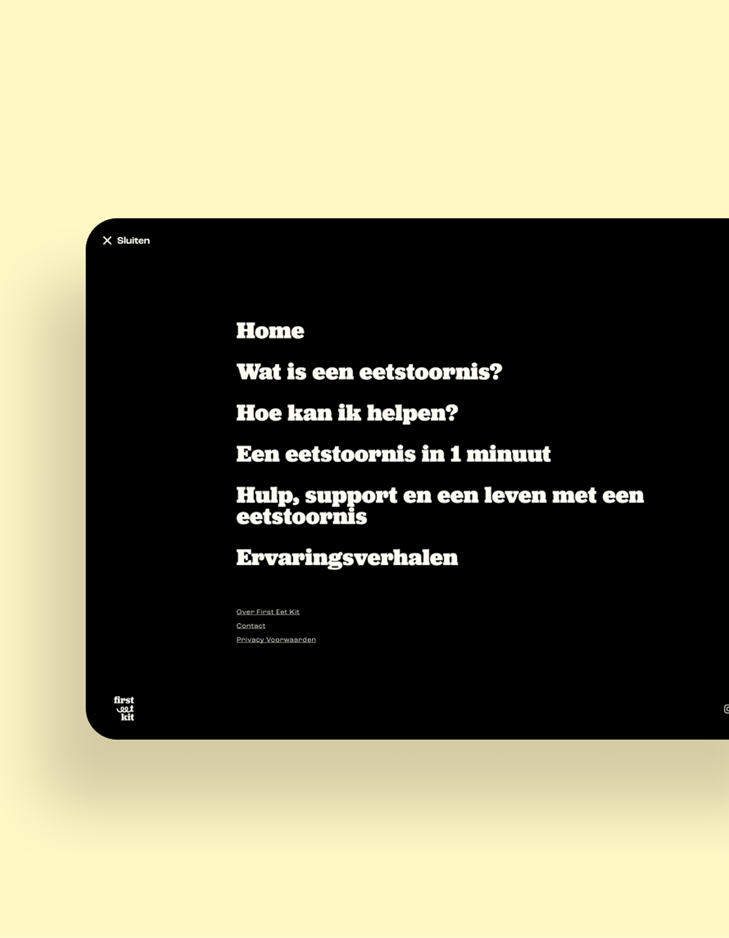 Screenshot van het menu van First EET