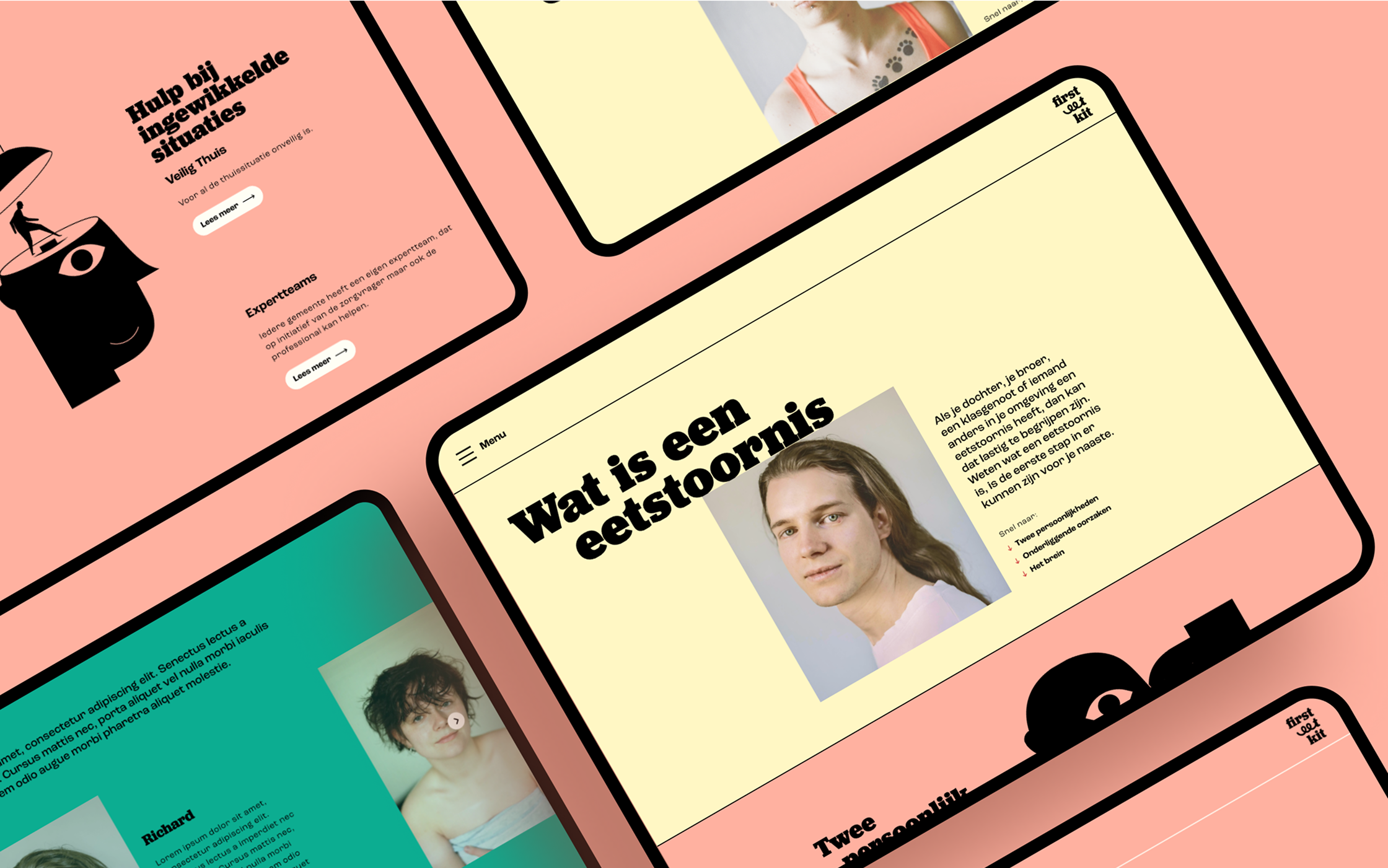 Tablet schermen met afbeeldingen van de website First EET