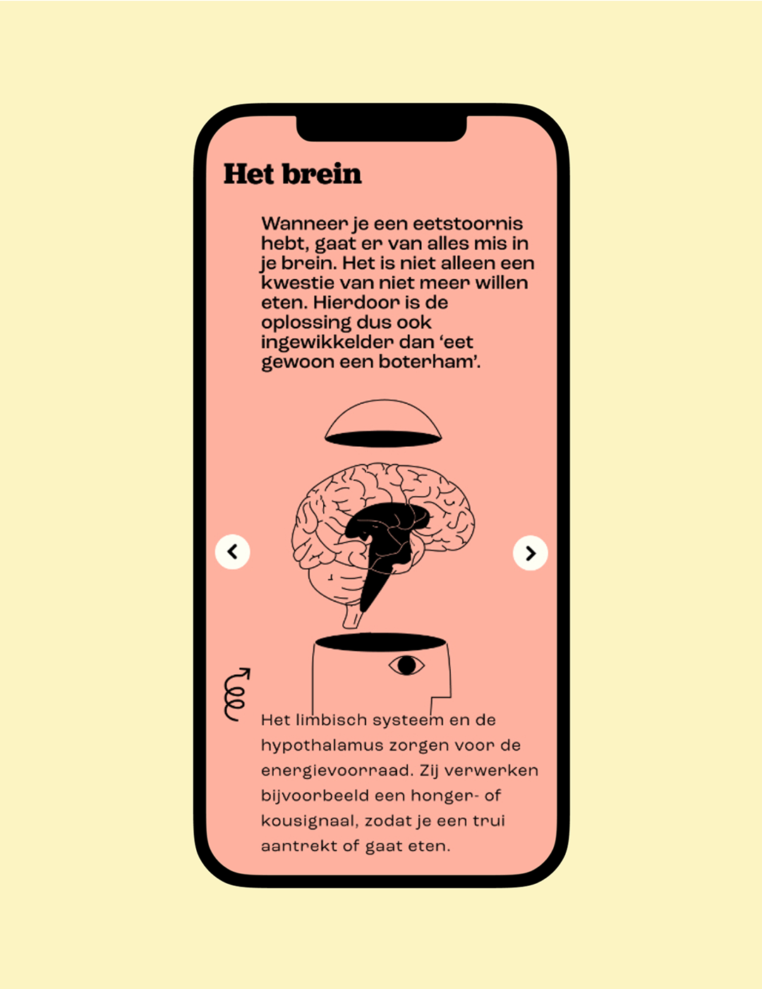 Screenshot op telefoon met afbeelding van een pagina van de website.