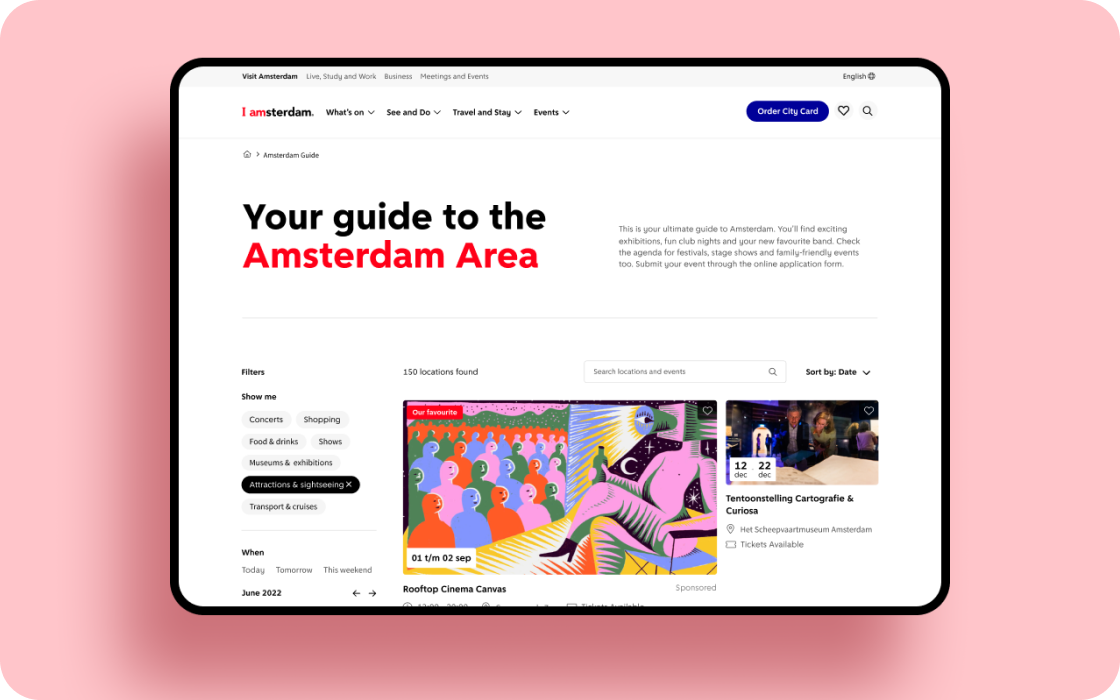 de website in een tablet