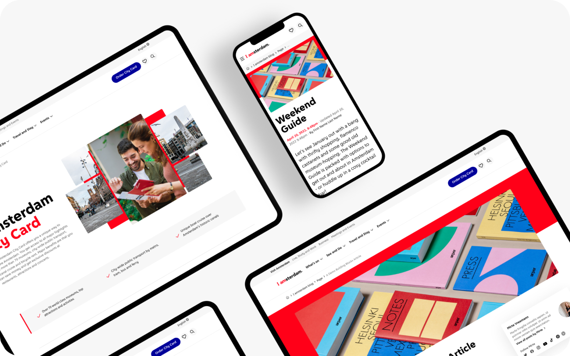 meerdere schermen van de website