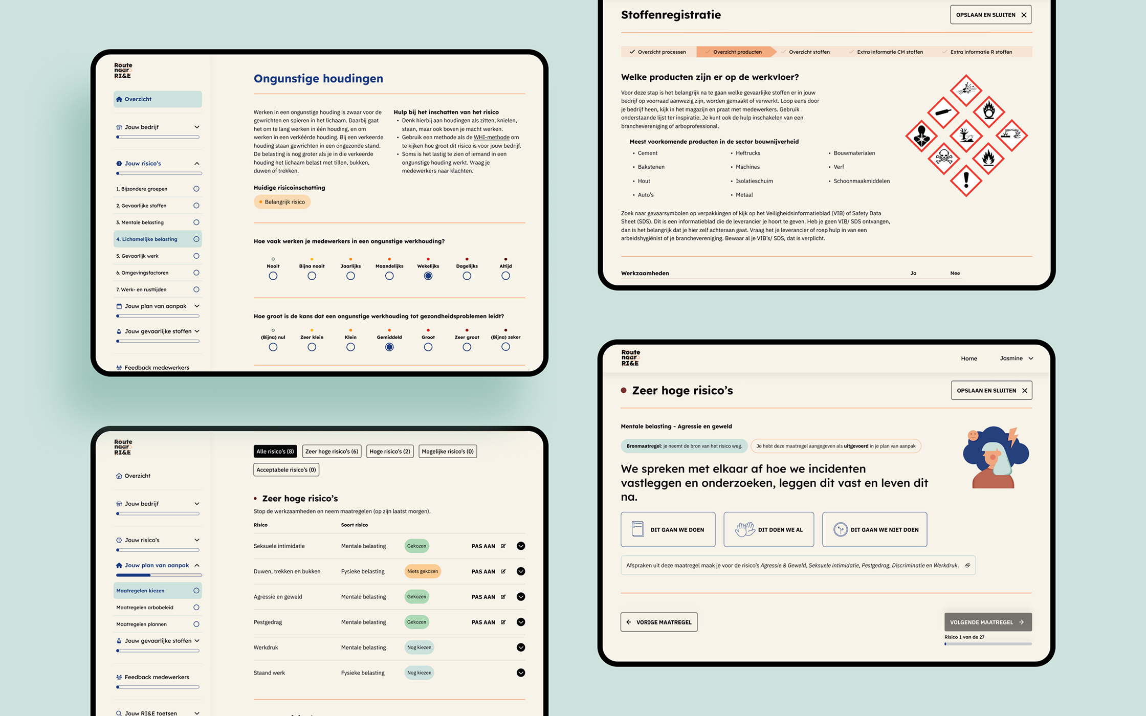 visuele weergave van diverse schermen uit de tool