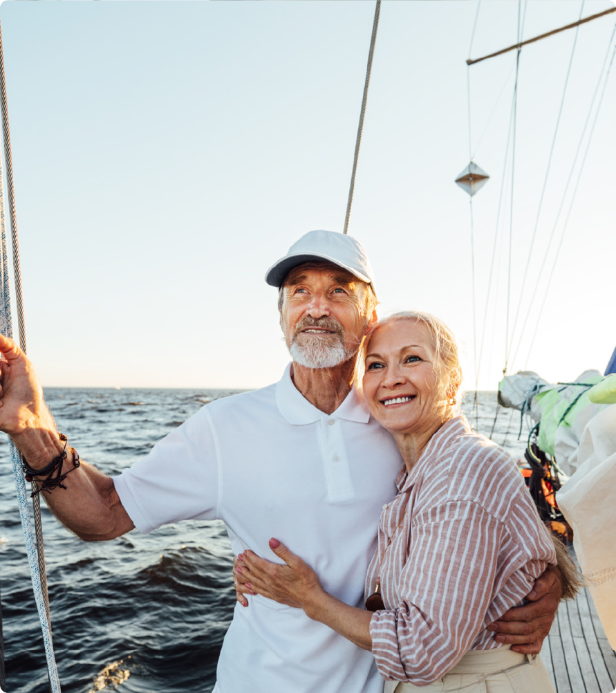 Older couple on a fishing boat.