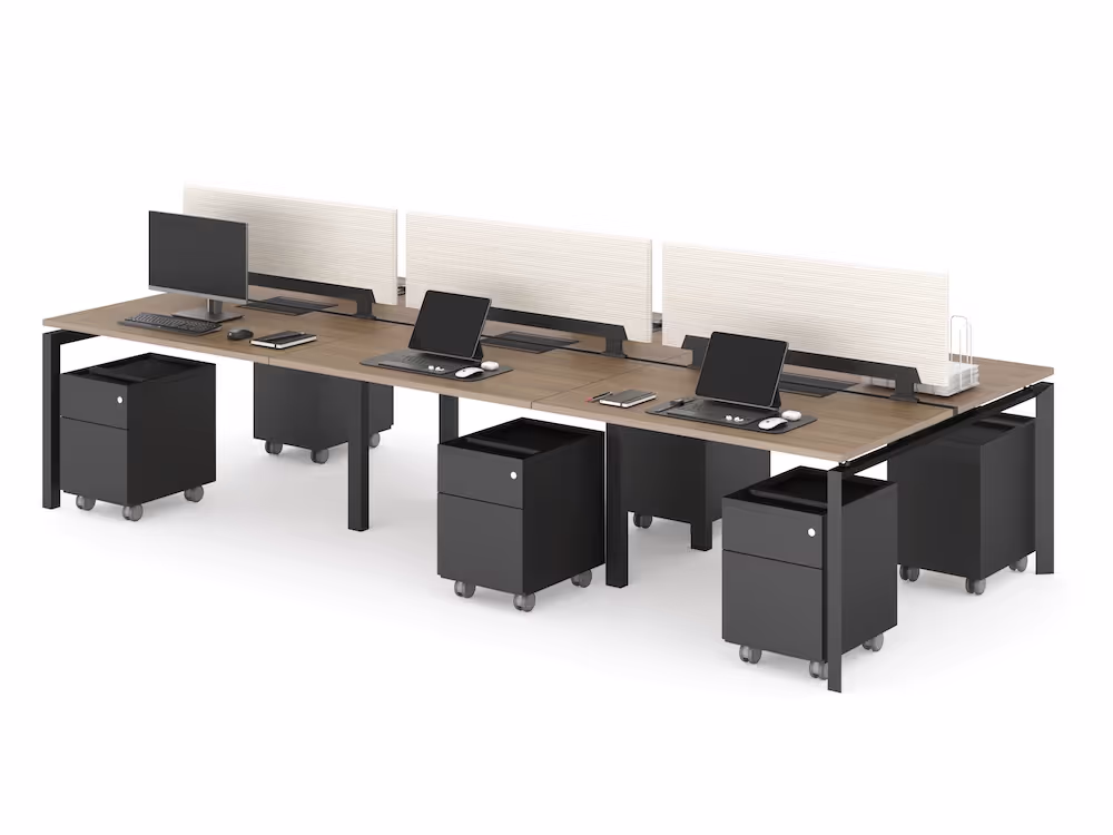 Benching solutions for 6 with file cabinets and laptop computers