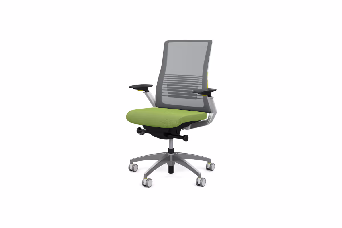 SOI executive desk chair with green fabric and mesh back