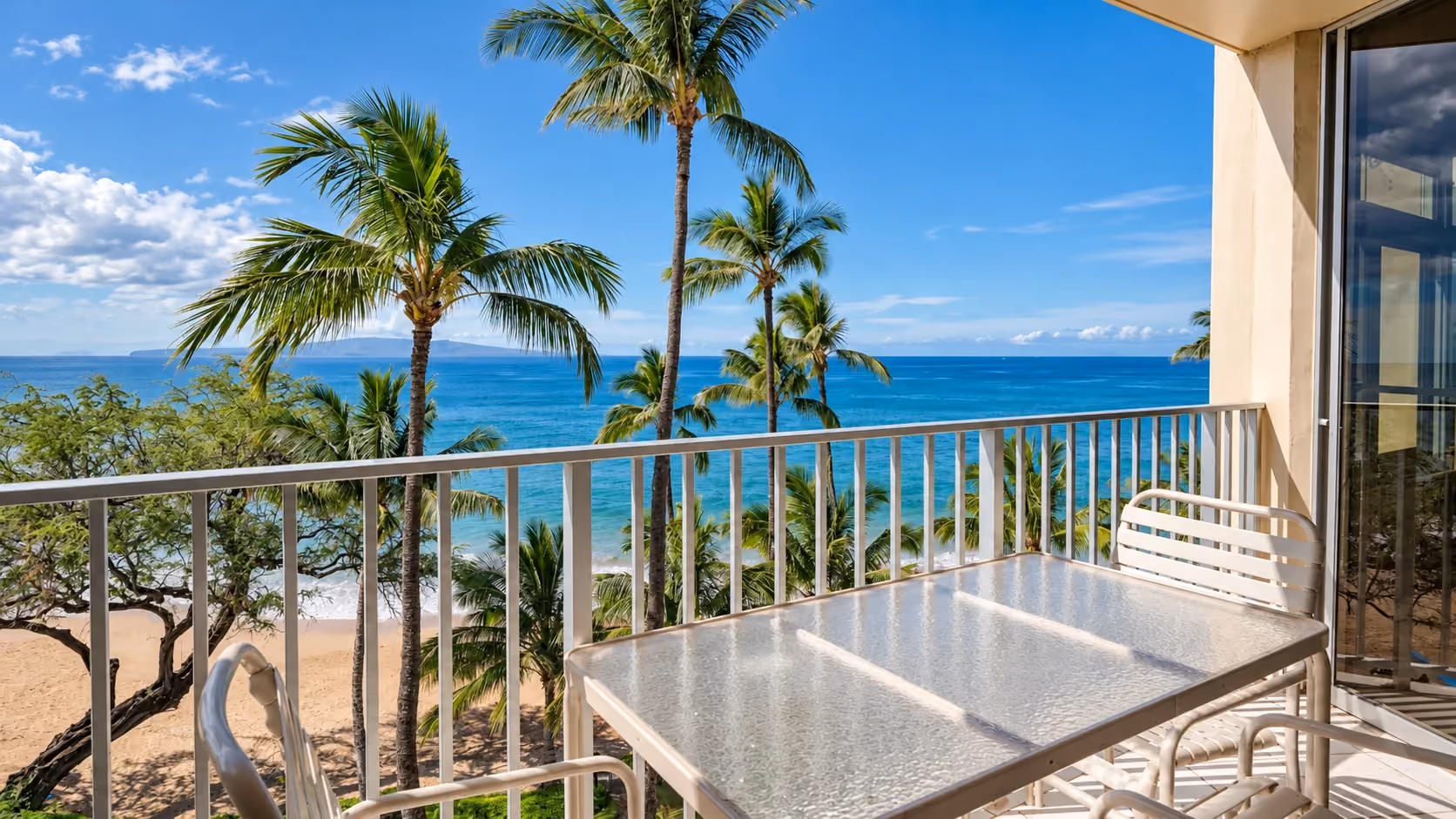Unit 605’s oceanfront lanai at Hale Pau Hana in Kihei.