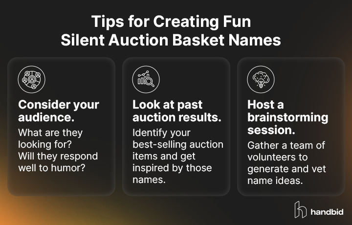 Three tips for creating catchy gift basket names, also listed in the text below
