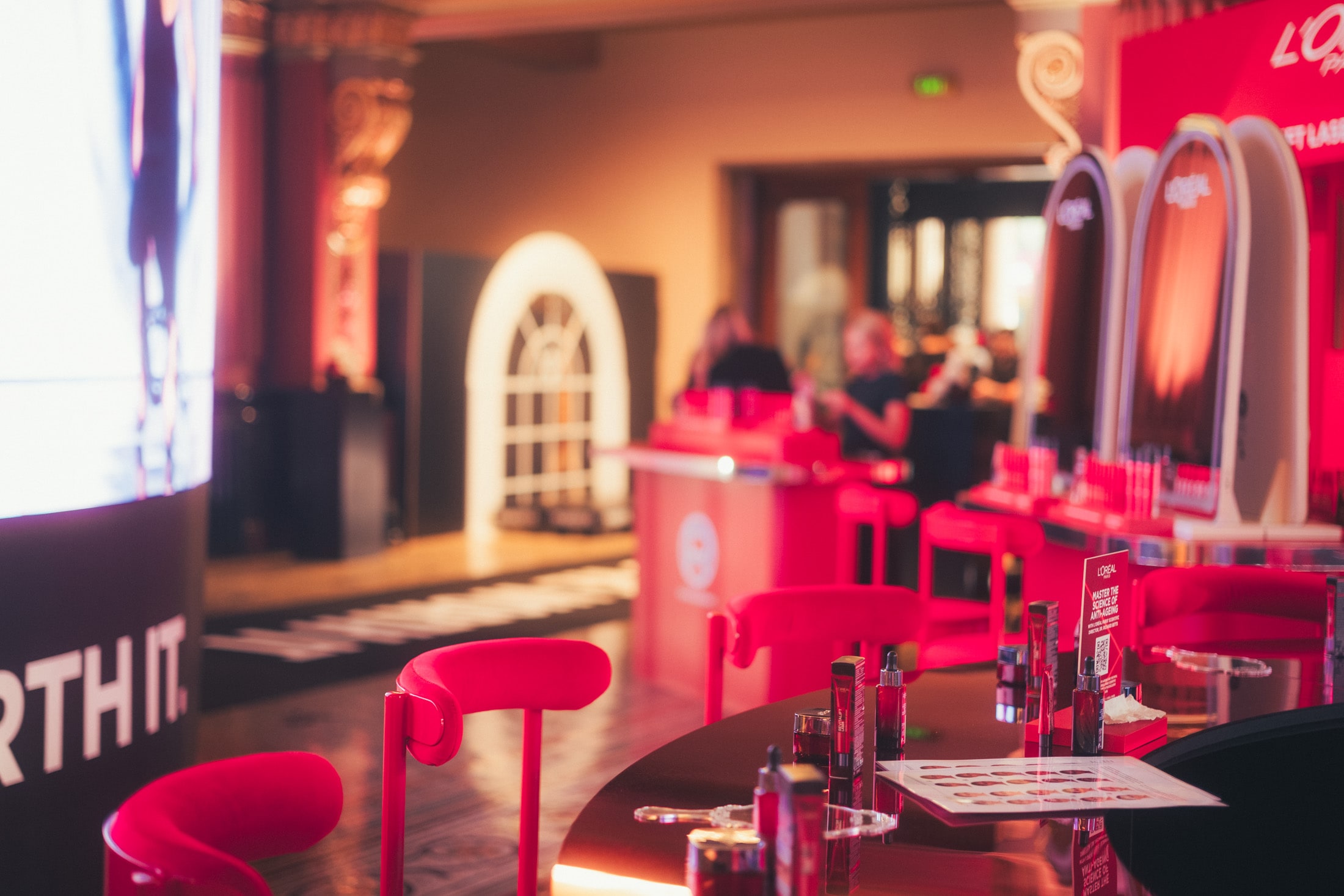 loreal product on a custom built mirror bench