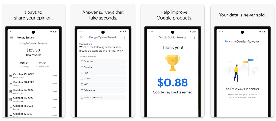 Google Opinion Rewards screenshots