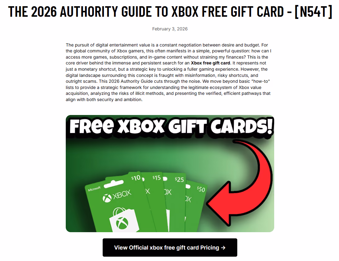 Example of a scam website for Xbox gift cards