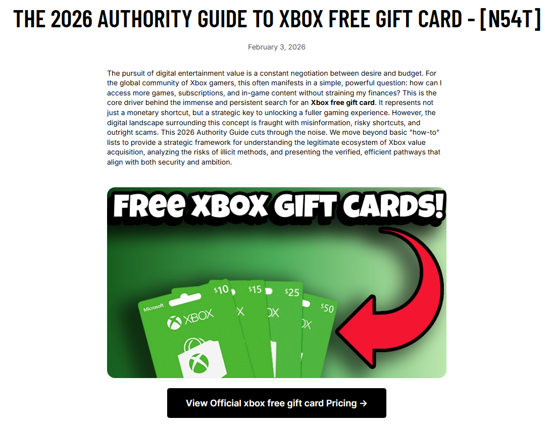 Example of a scam website for Xbox gift cards