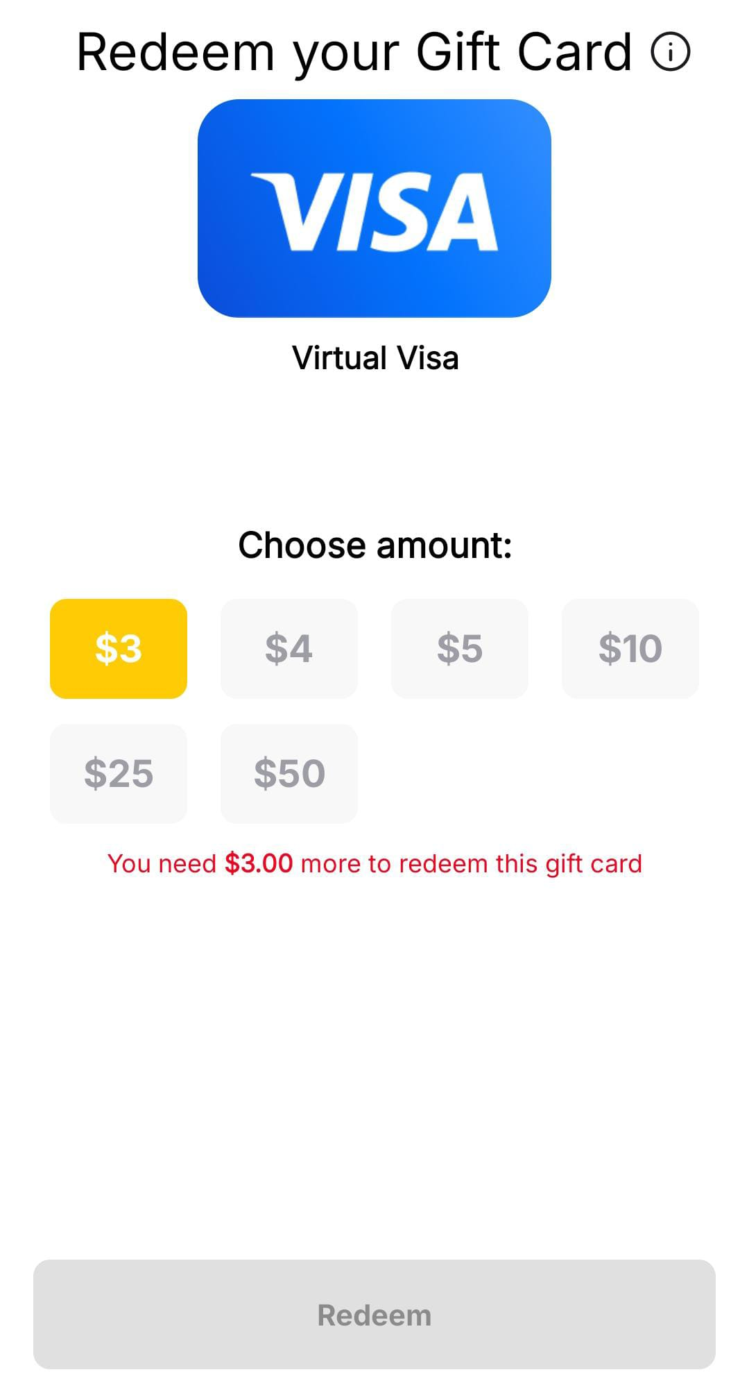 Redeem Visa gift card