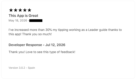 Five star guide review reporting a 30 percent increase in tips after using Tipd