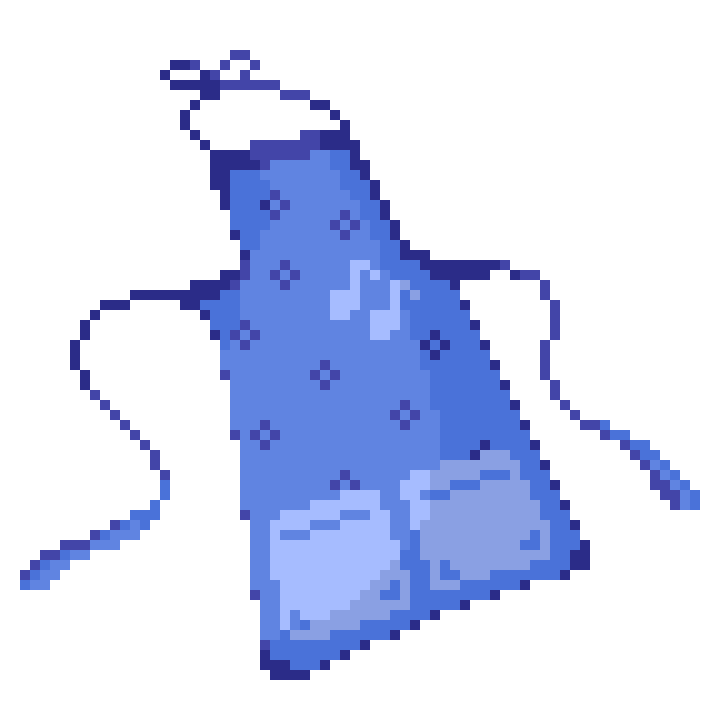 Pixel art image of an apron with a music note on it.