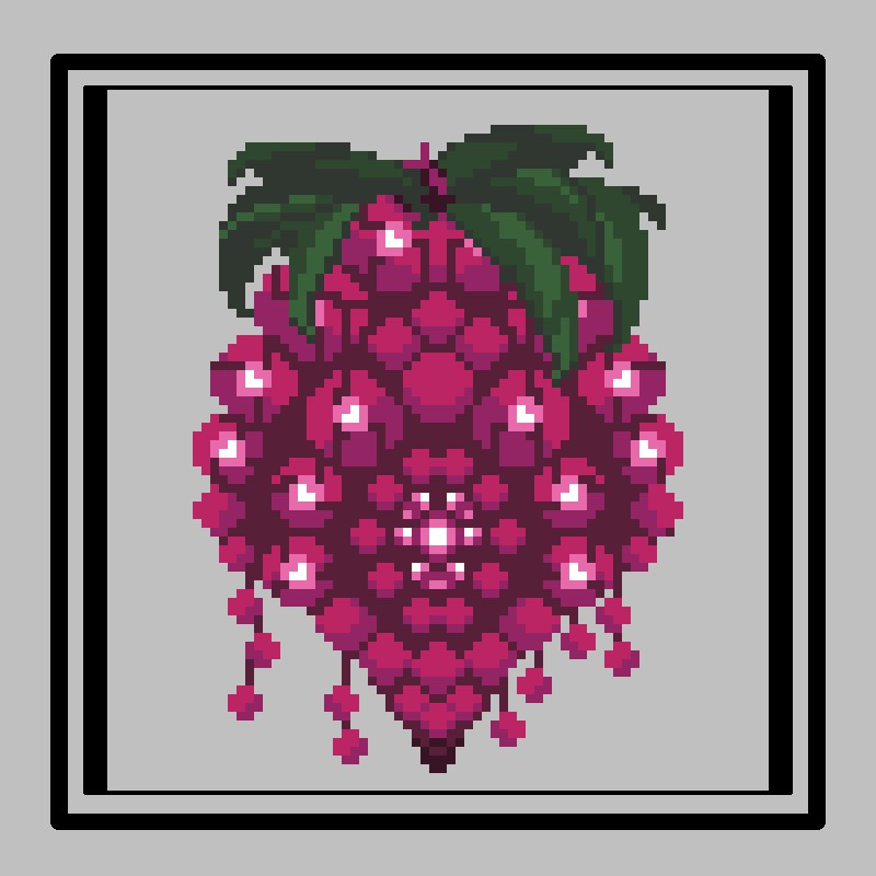 Pixel art image of a berry with glowing parts.