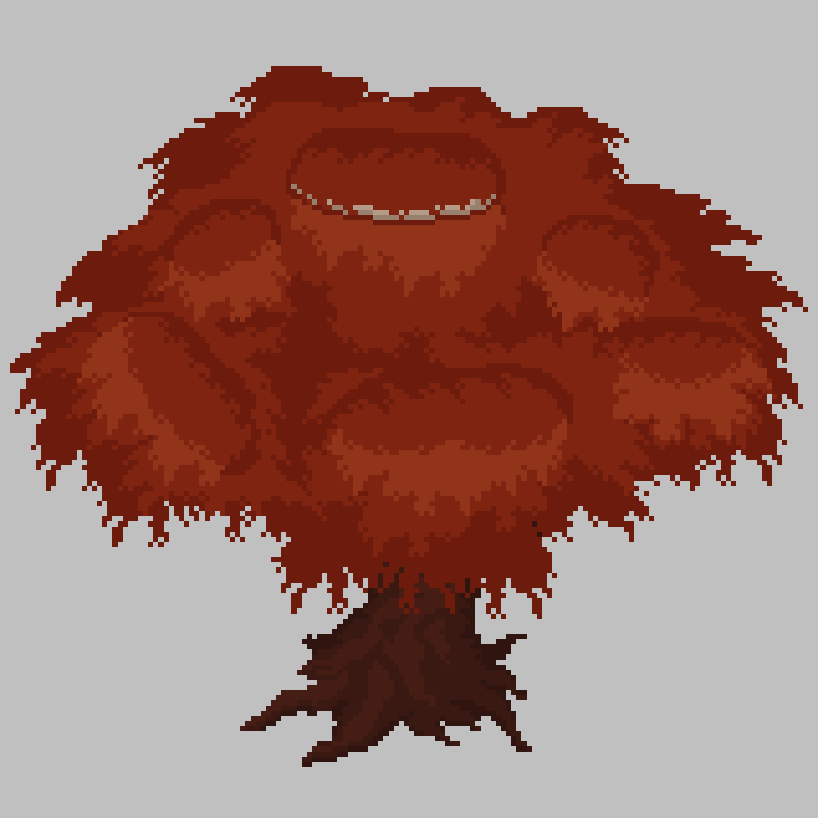 Pixel art orange tree with opening/closing eyeballs