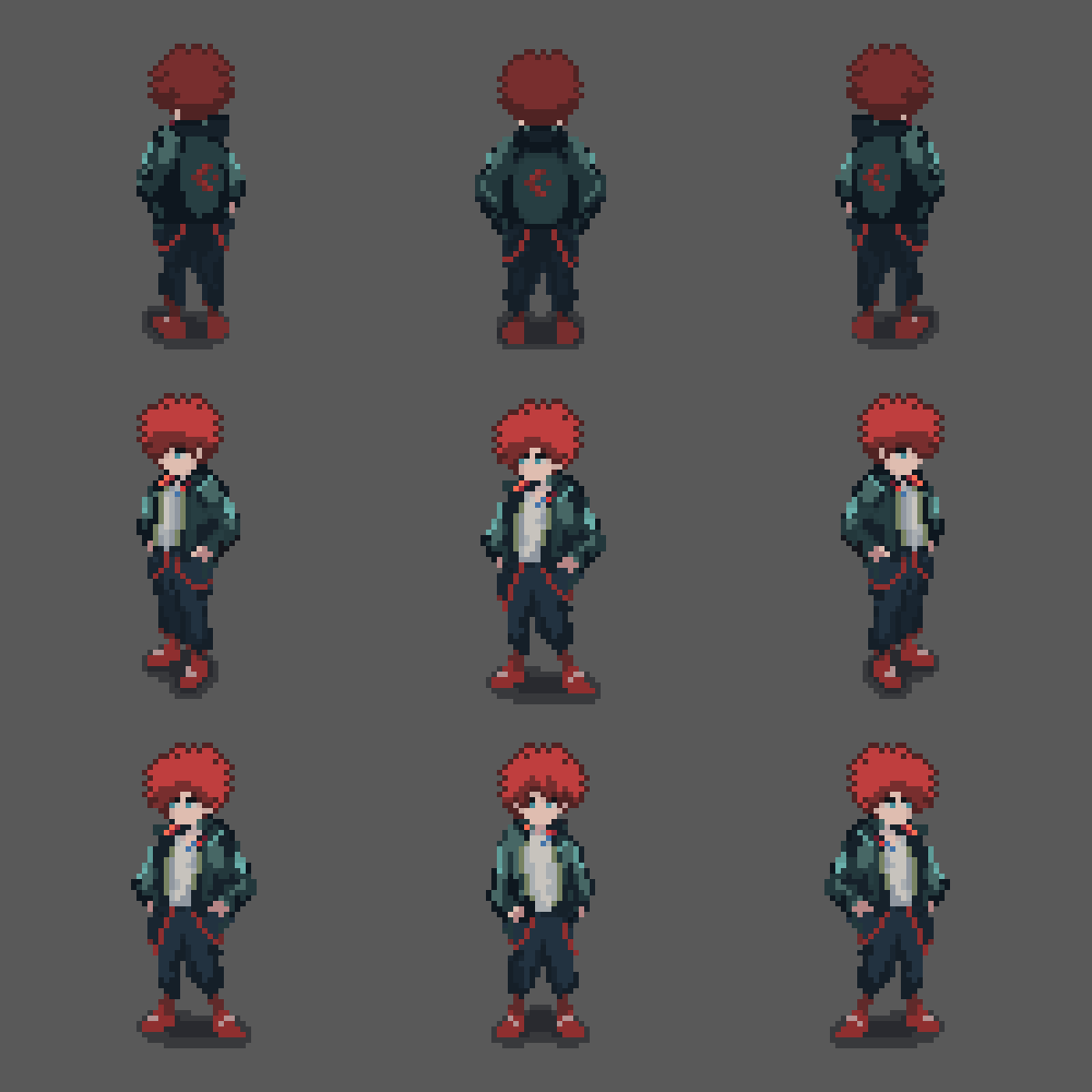 Pixel art red haired character idle animations