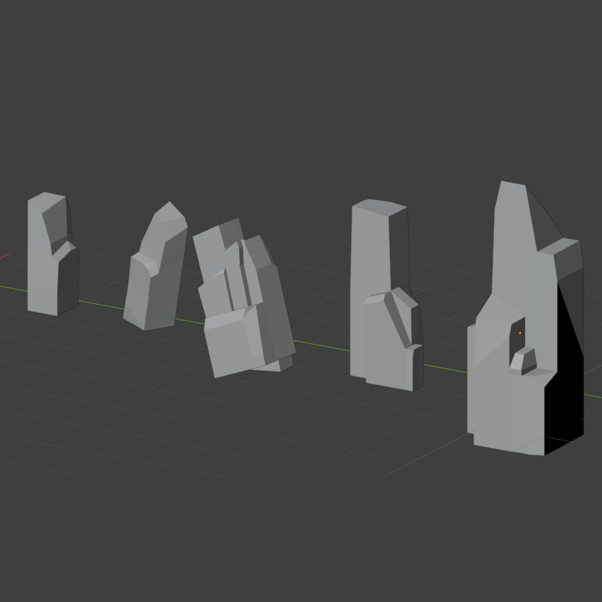 3D asset of rock pillars, untextured.