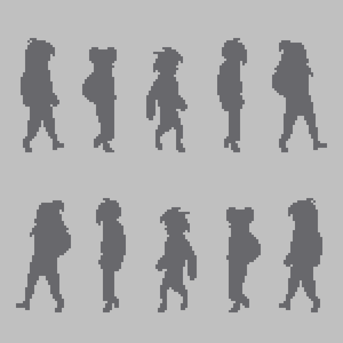 Pixel art NPC shadow walking animations