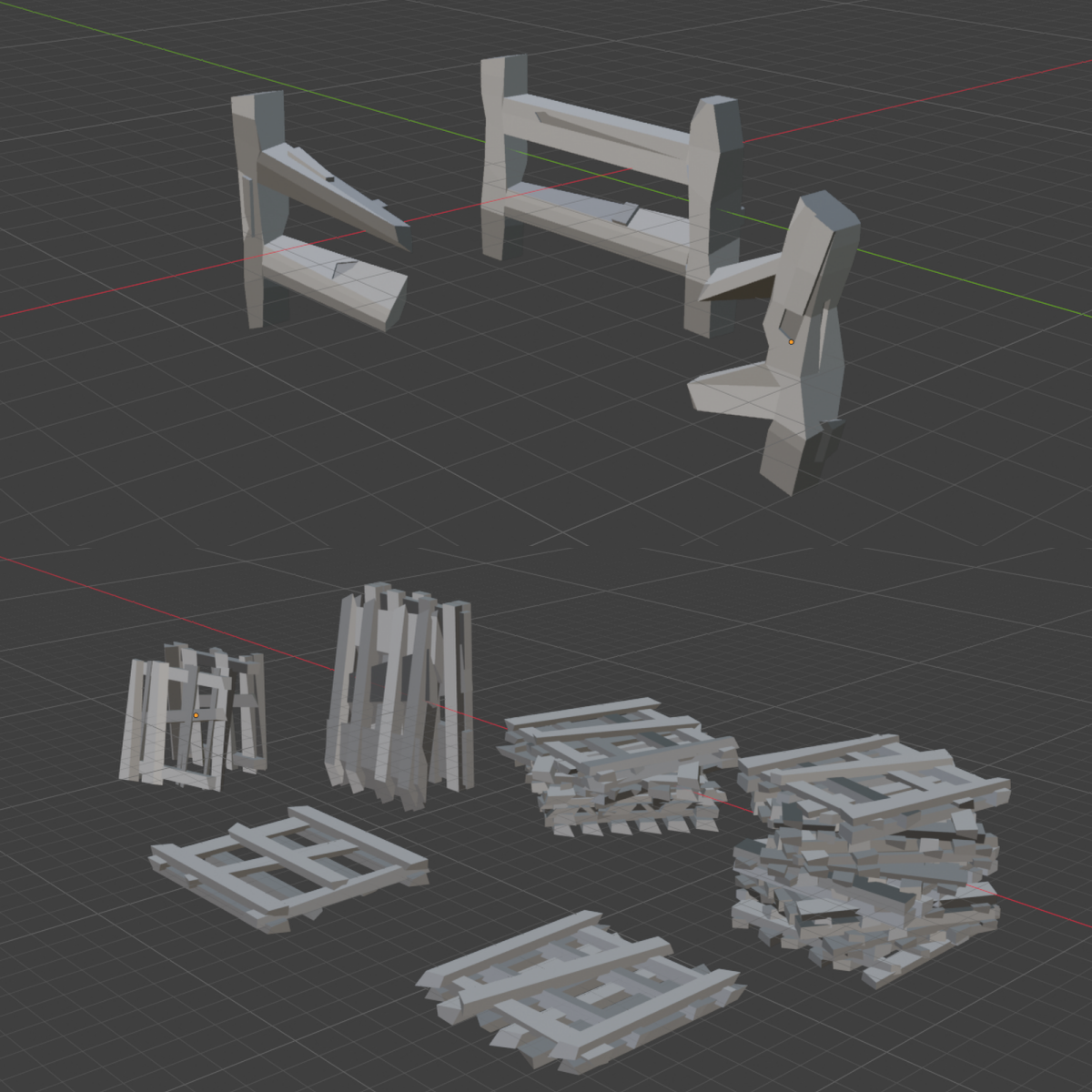 Solace game 3D assets - fences, palettes.