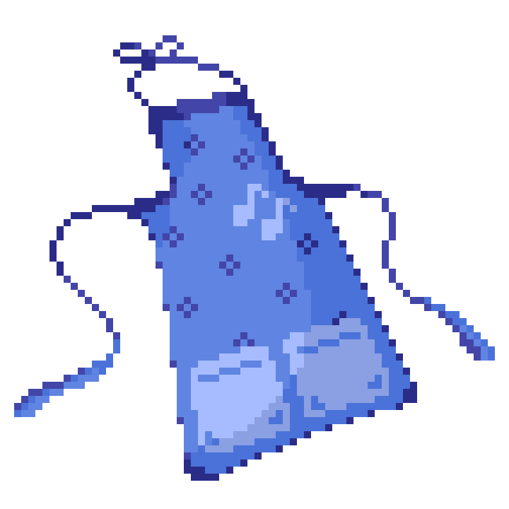Pixel art image of an apron with a music note on it.