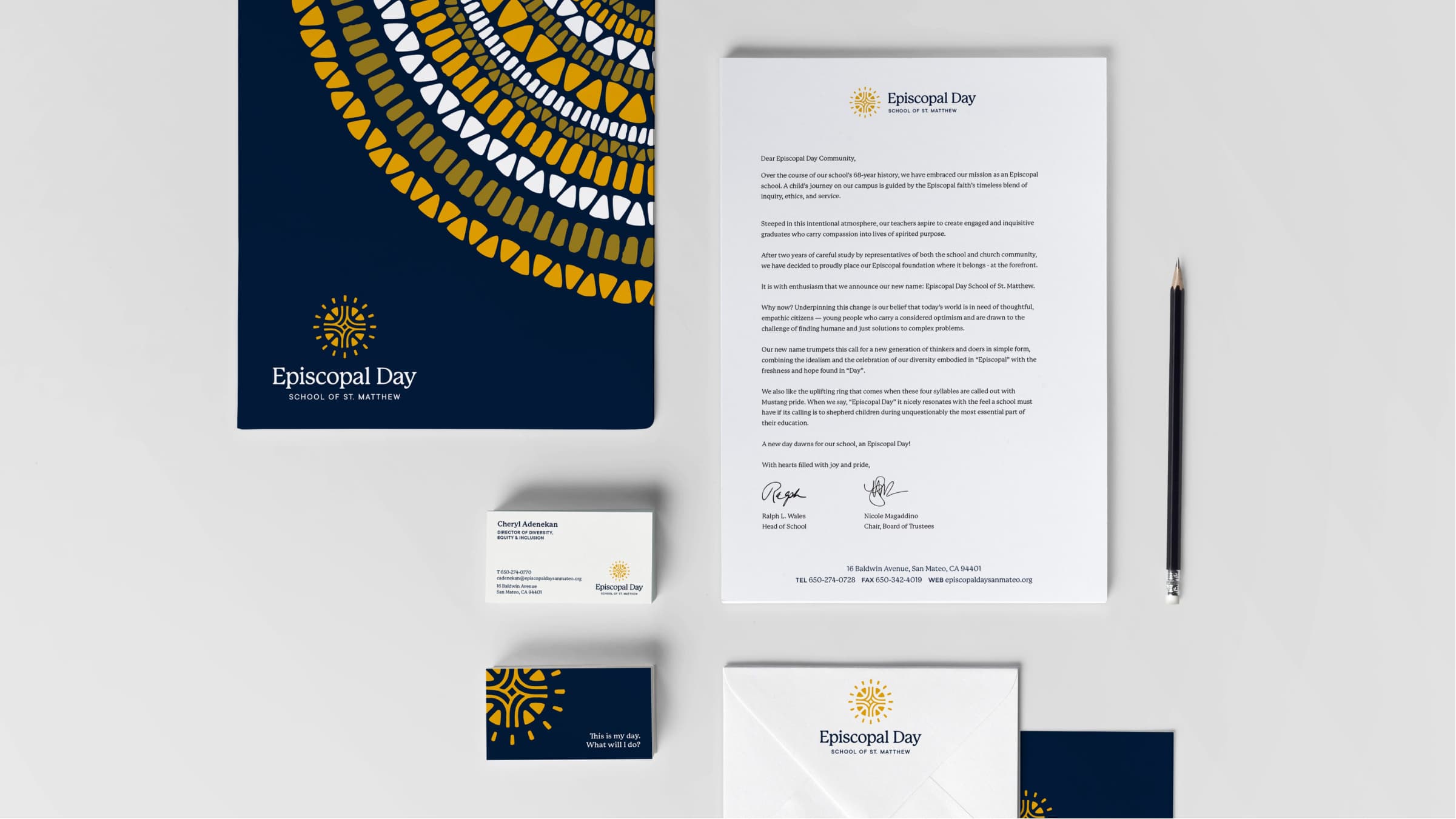 Stationery and print collateral system for a purpose-driven school brand