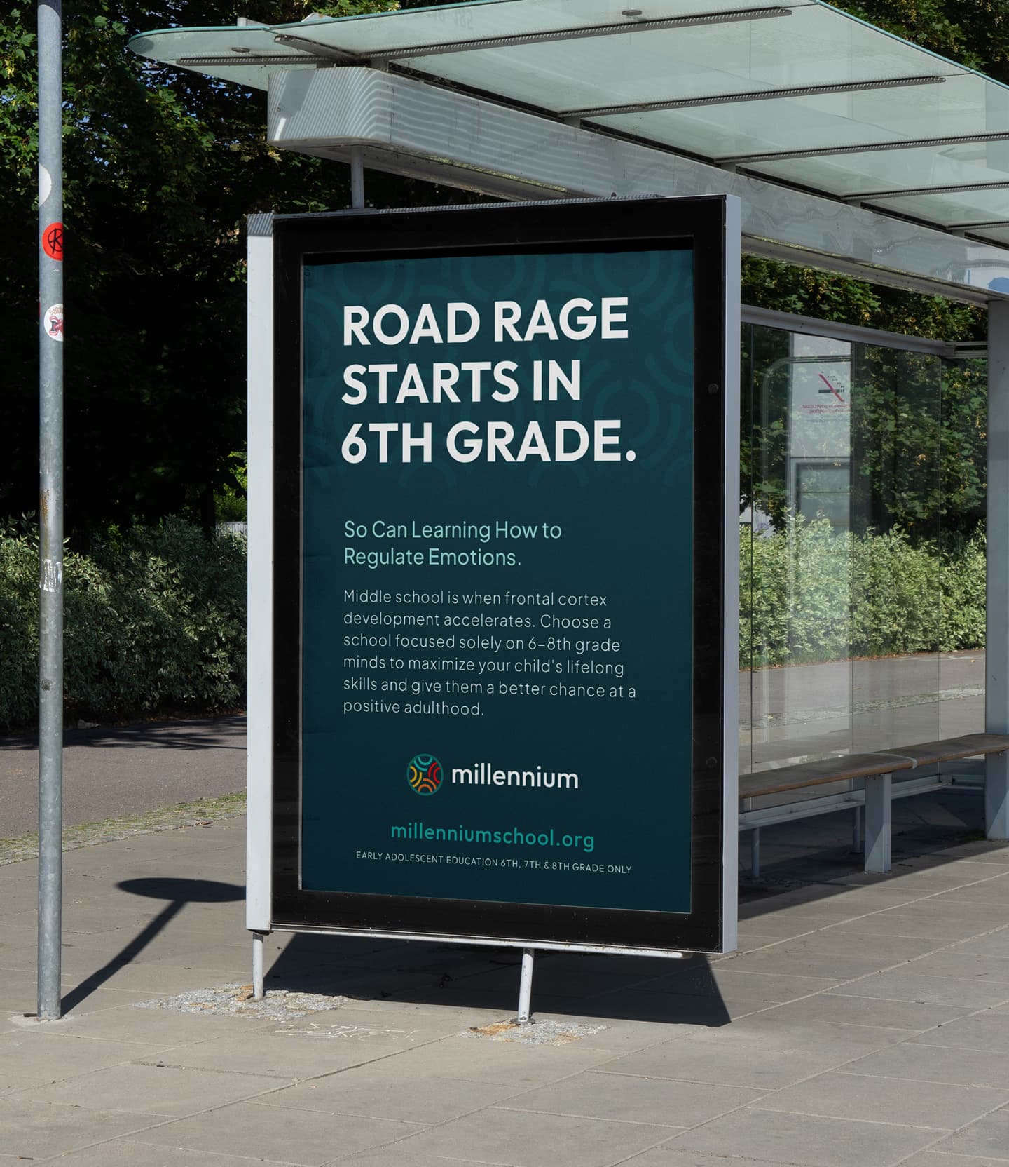 Out-of-home ad reframing school choice through emotional reassurance