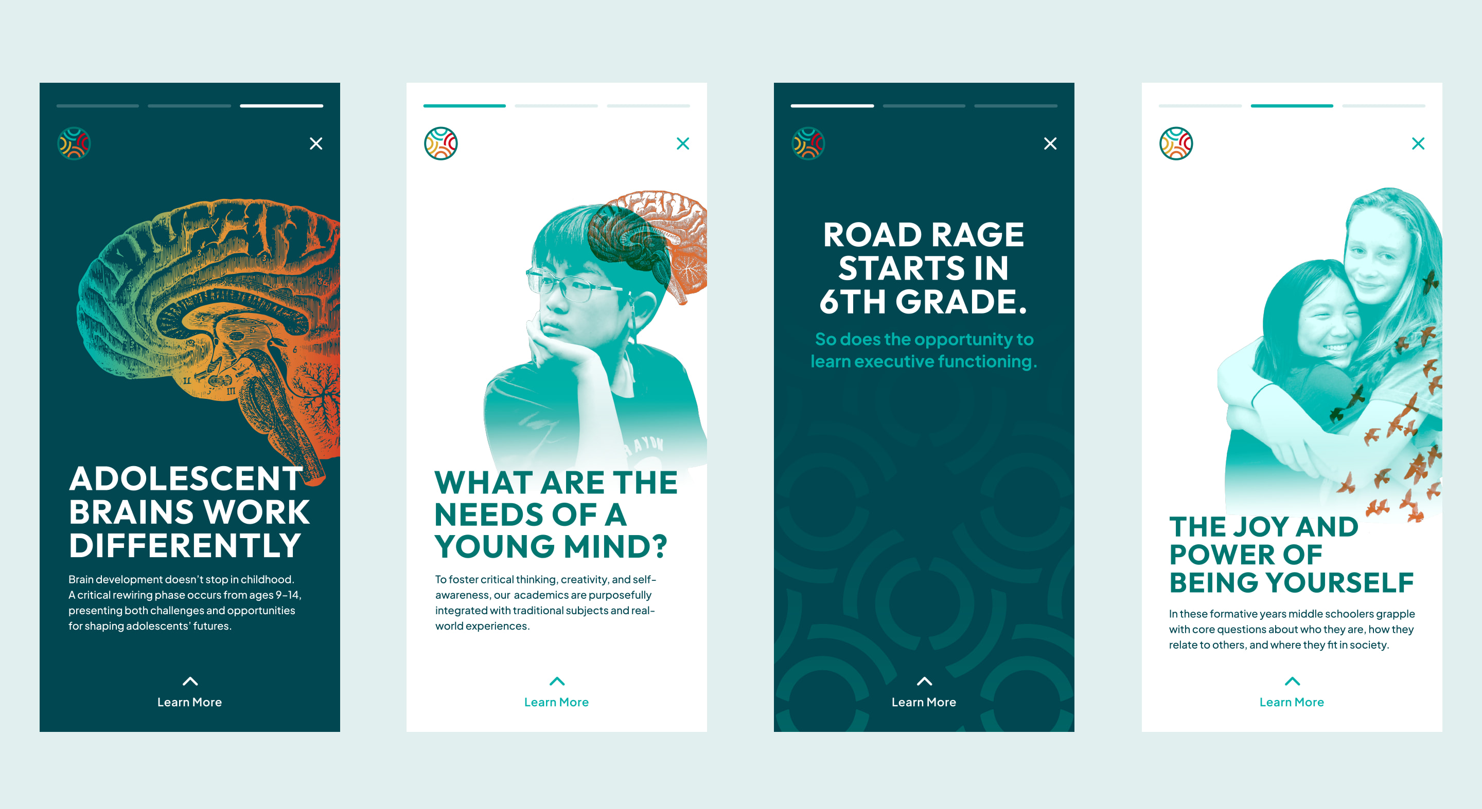Digital campaign carousel highlighting executive function brand messaging