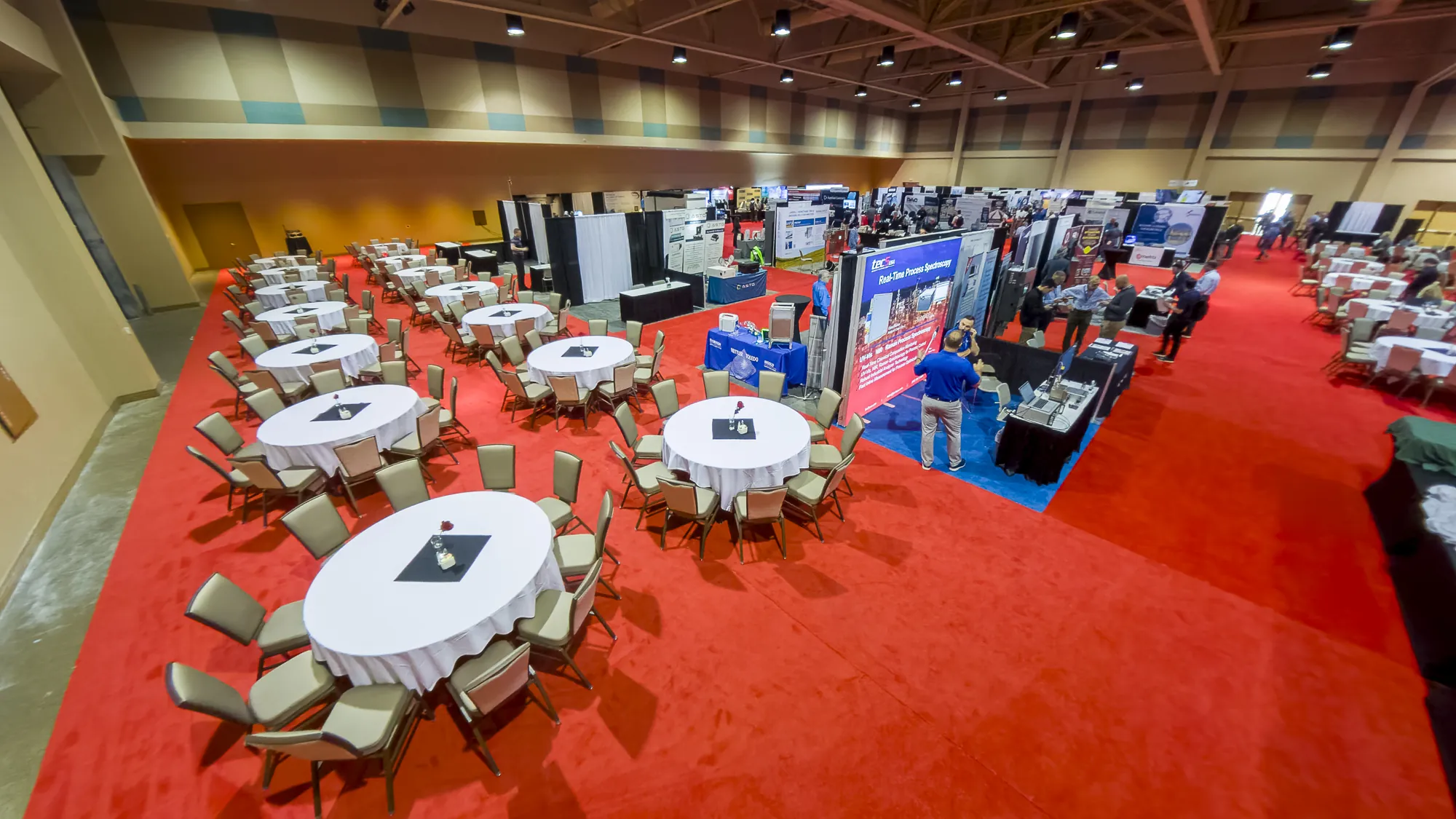 Overhead view of the dining area in the exhibit hall