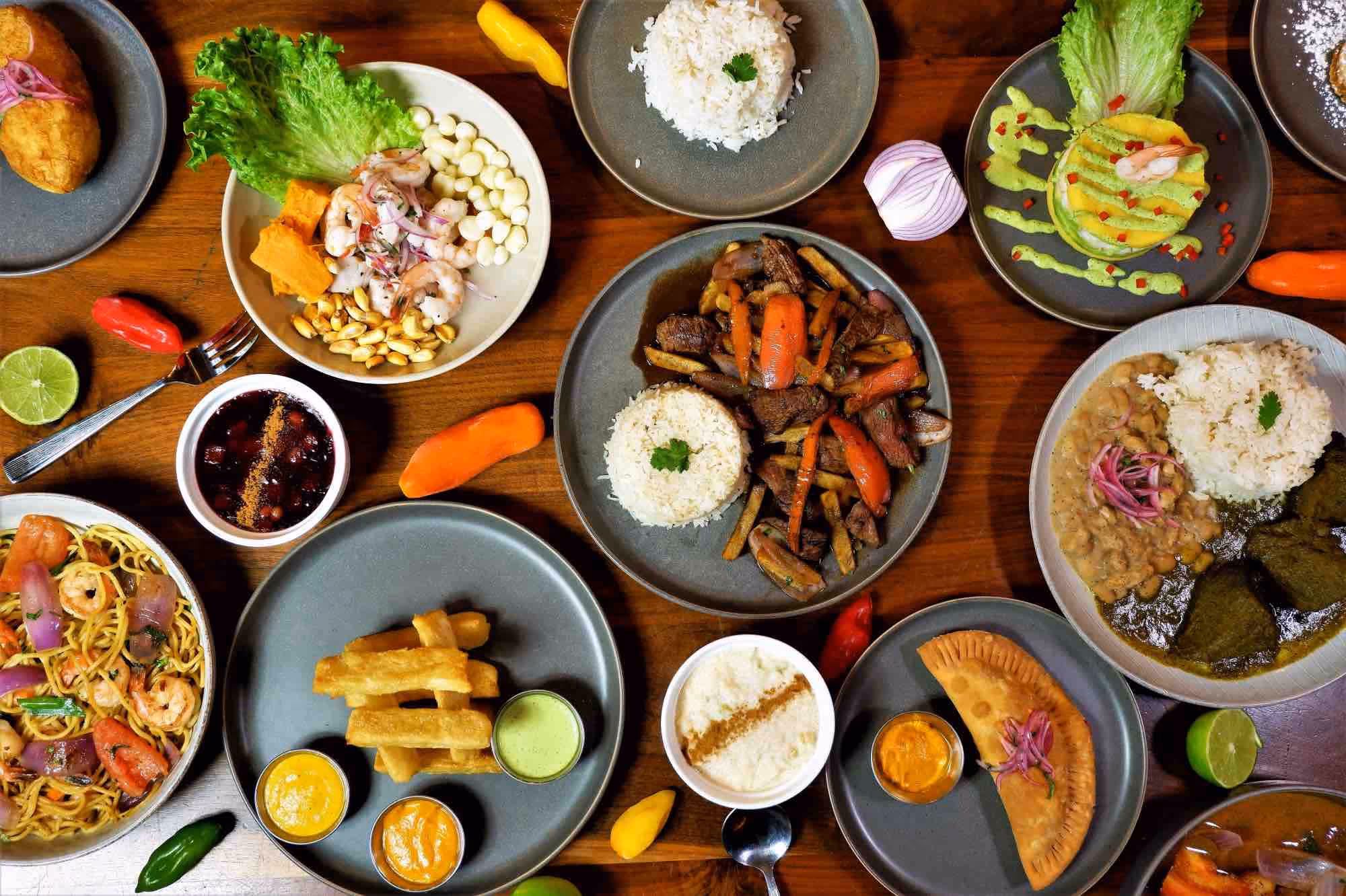 peruvian food dishes on a table