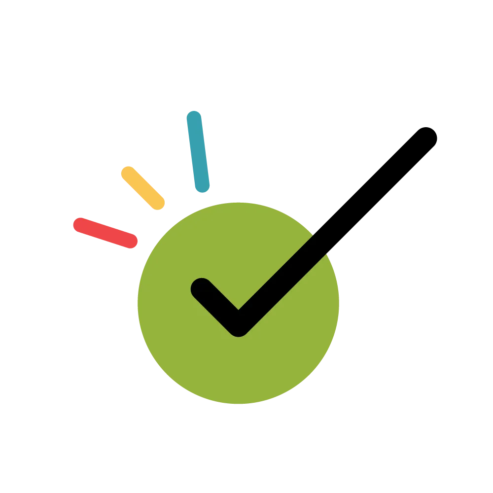 green button with a black check mark over it