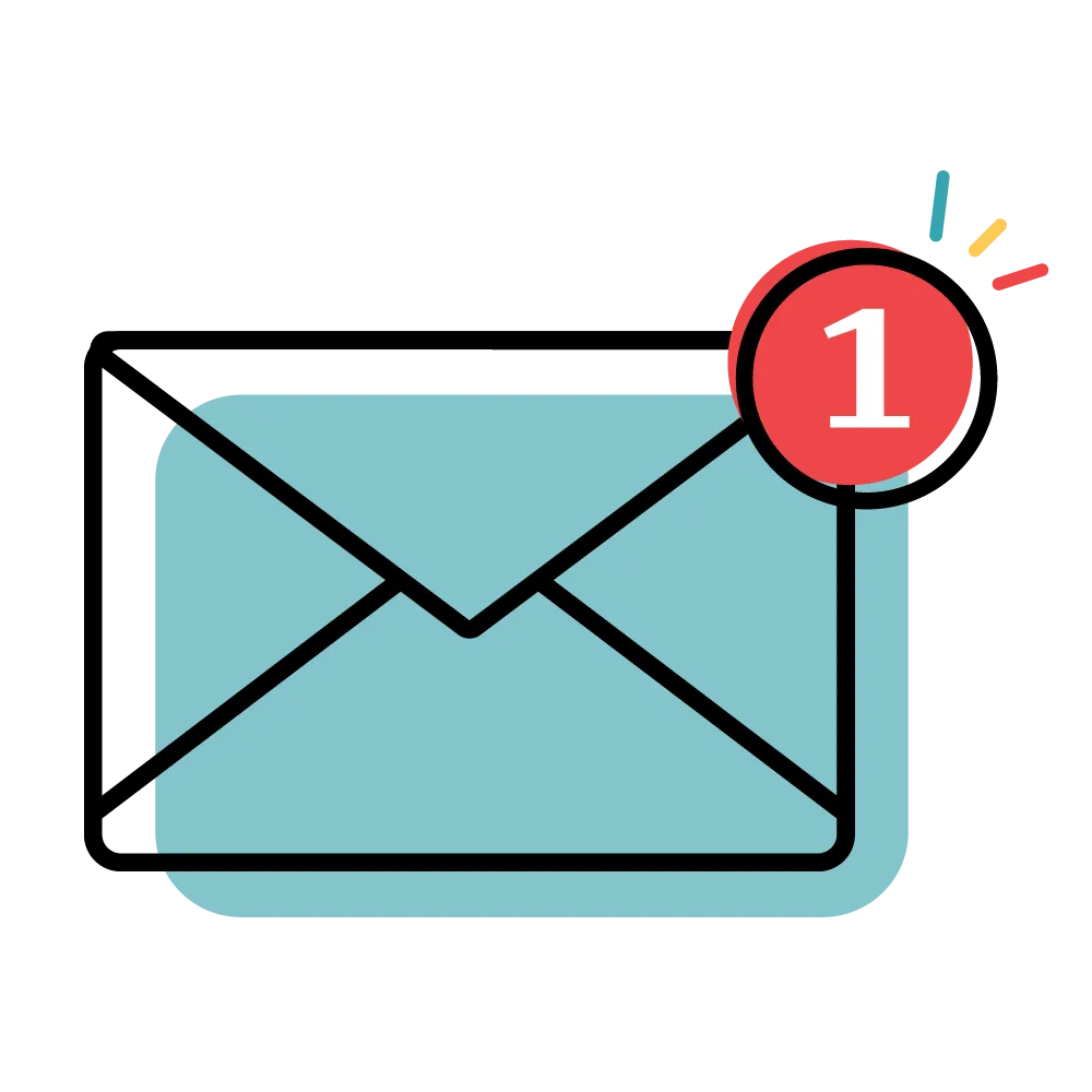 closed mail envelope showing one notification bubble 