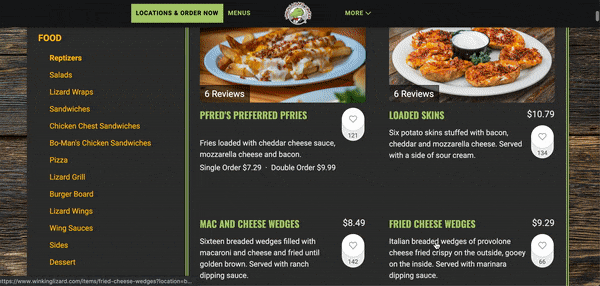 An American restaurant's online menu dish beautiful dish photos and mouthwatering dish descriptions.