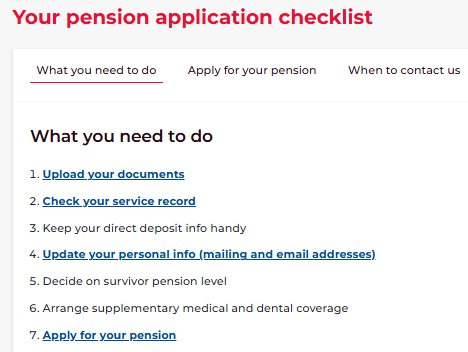 Pension application checklist