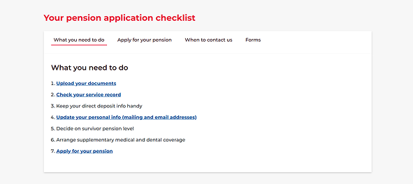 Pension application checklist
