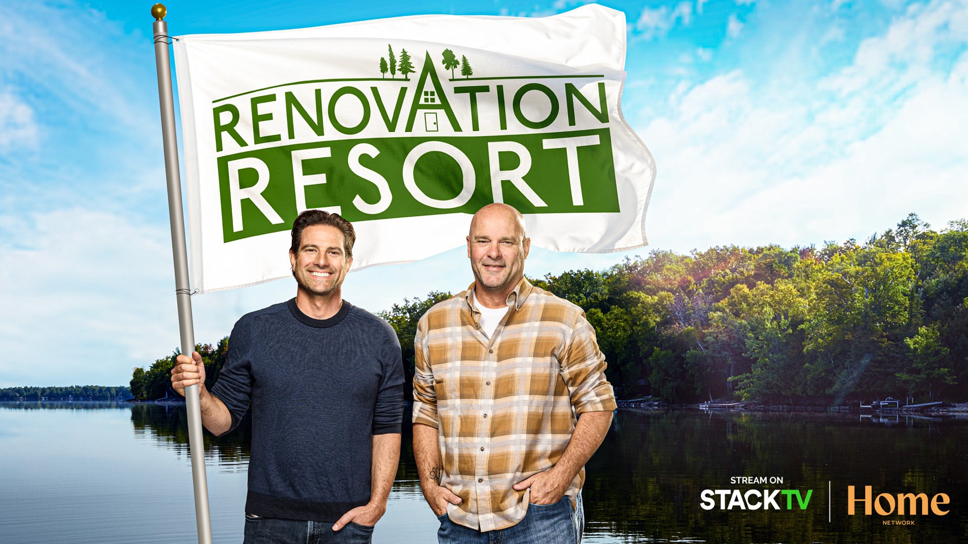 Renovation Resort Season 3 key art with the show flag and hosts