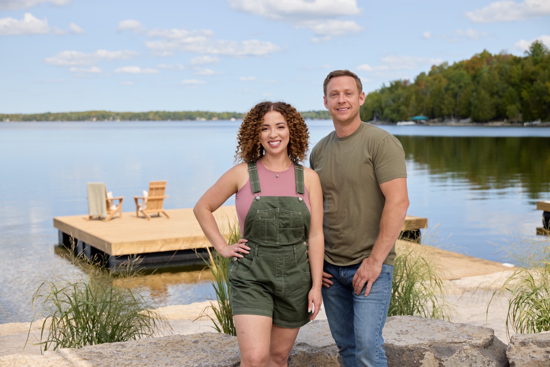 Renovation Resort Season 3 winners Thomas Markley and Tatianna Taylor-Tait by the lake