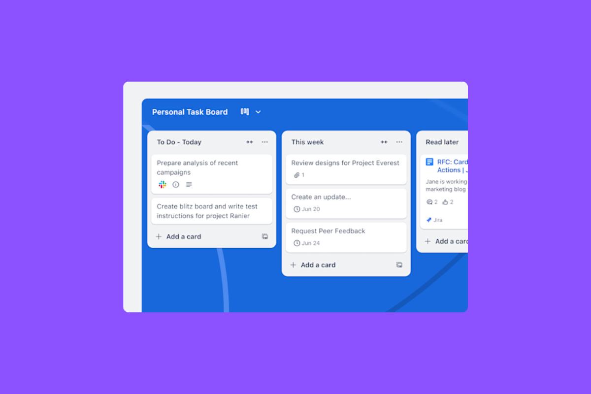 Trello's minimal visual dashboards