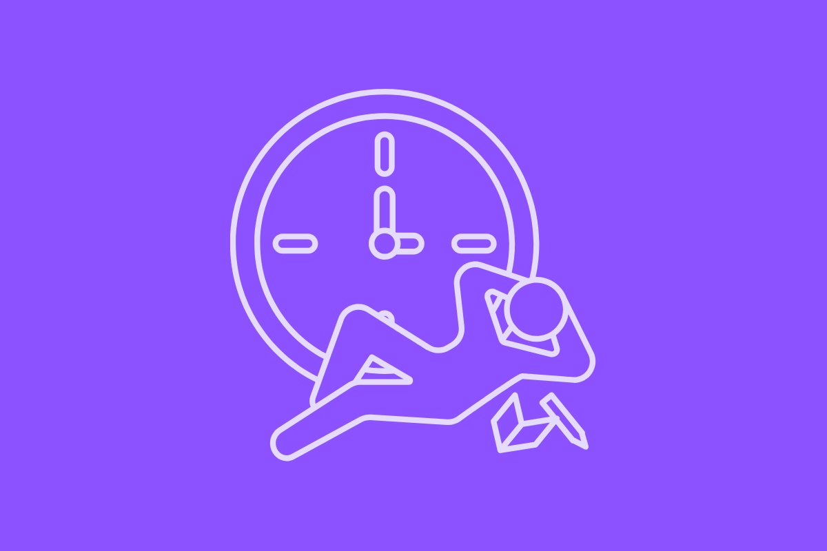 Image depicting procrastination, with an individual just laying down while time passes.